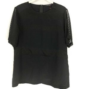Nanette Lepore Blouse Black Sheer Silk Textured